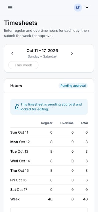 A field worker's week on a phone, eight hours a day Monday to Friday, pending approval.